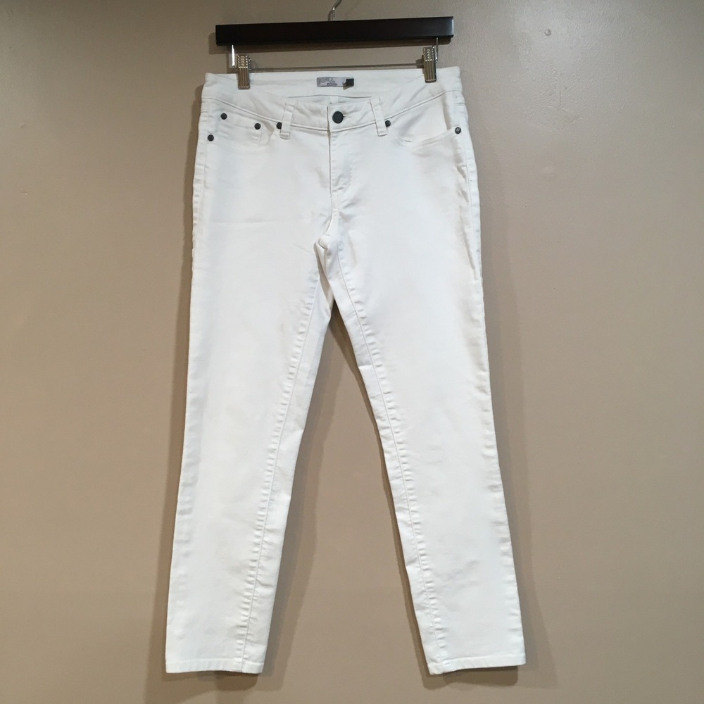 Prana Slim Straight Jeans Womens 6/28 White Coastal Boho Organic Cotton Stretch